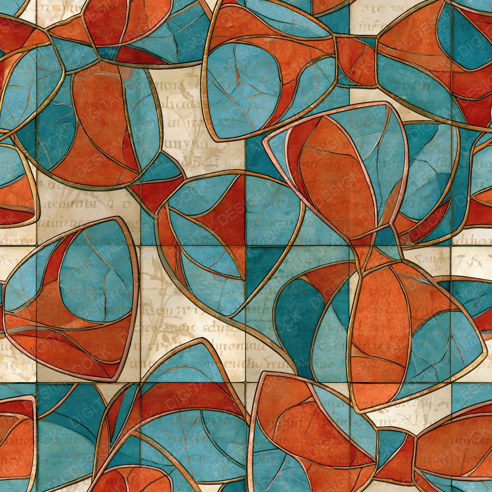 Art Nouveau Bow Ties Rust Turquoise Digital Paper Pack (DDD014985)
