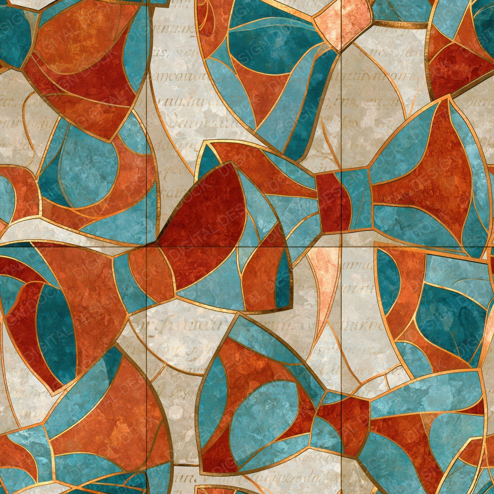 Art Nouveau Bow Ties Rust Turquoise Digital Paper Pack (DDD014985)