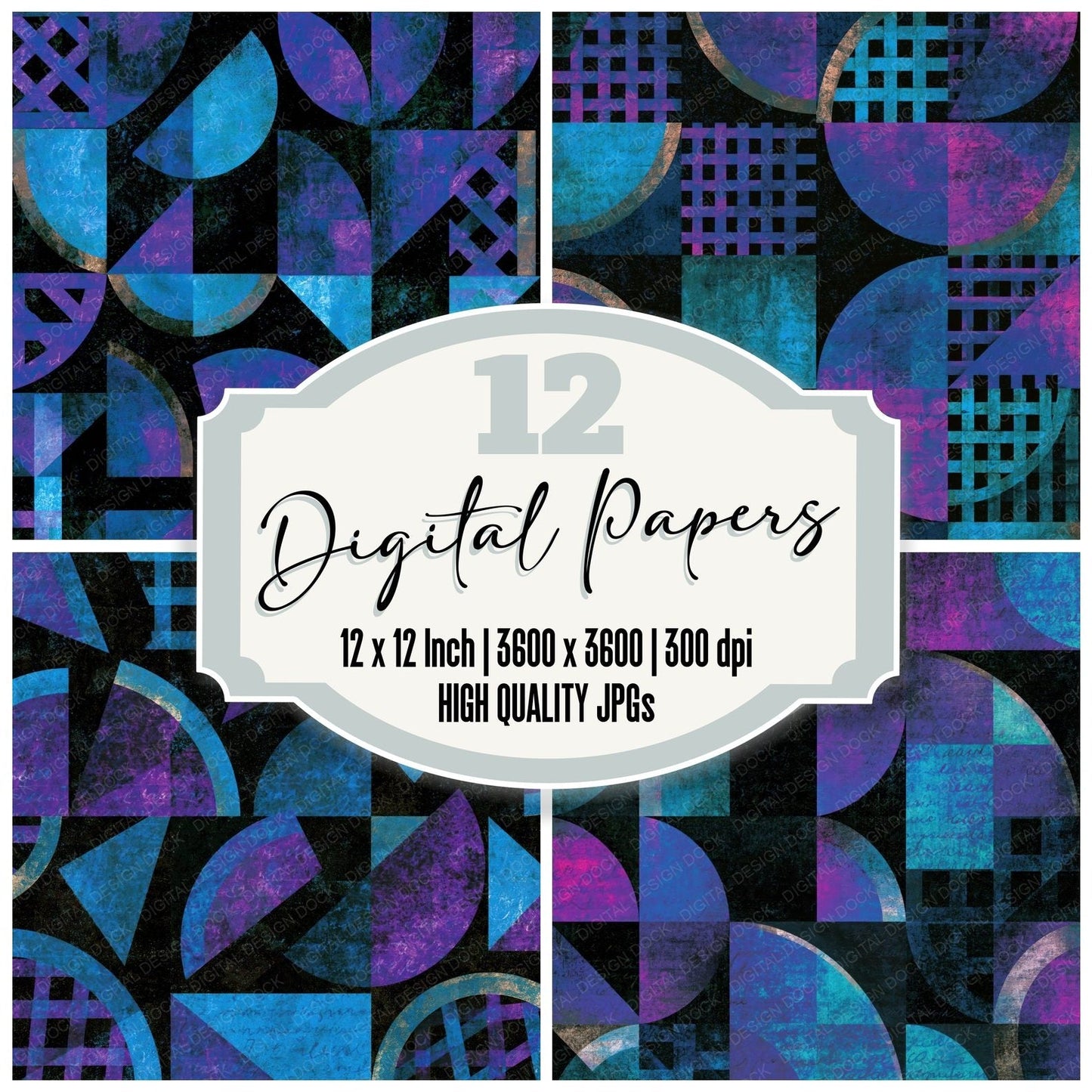 Bauhaus Apple Pie Cyan Violet Digital Paper Pack (DDD014986)