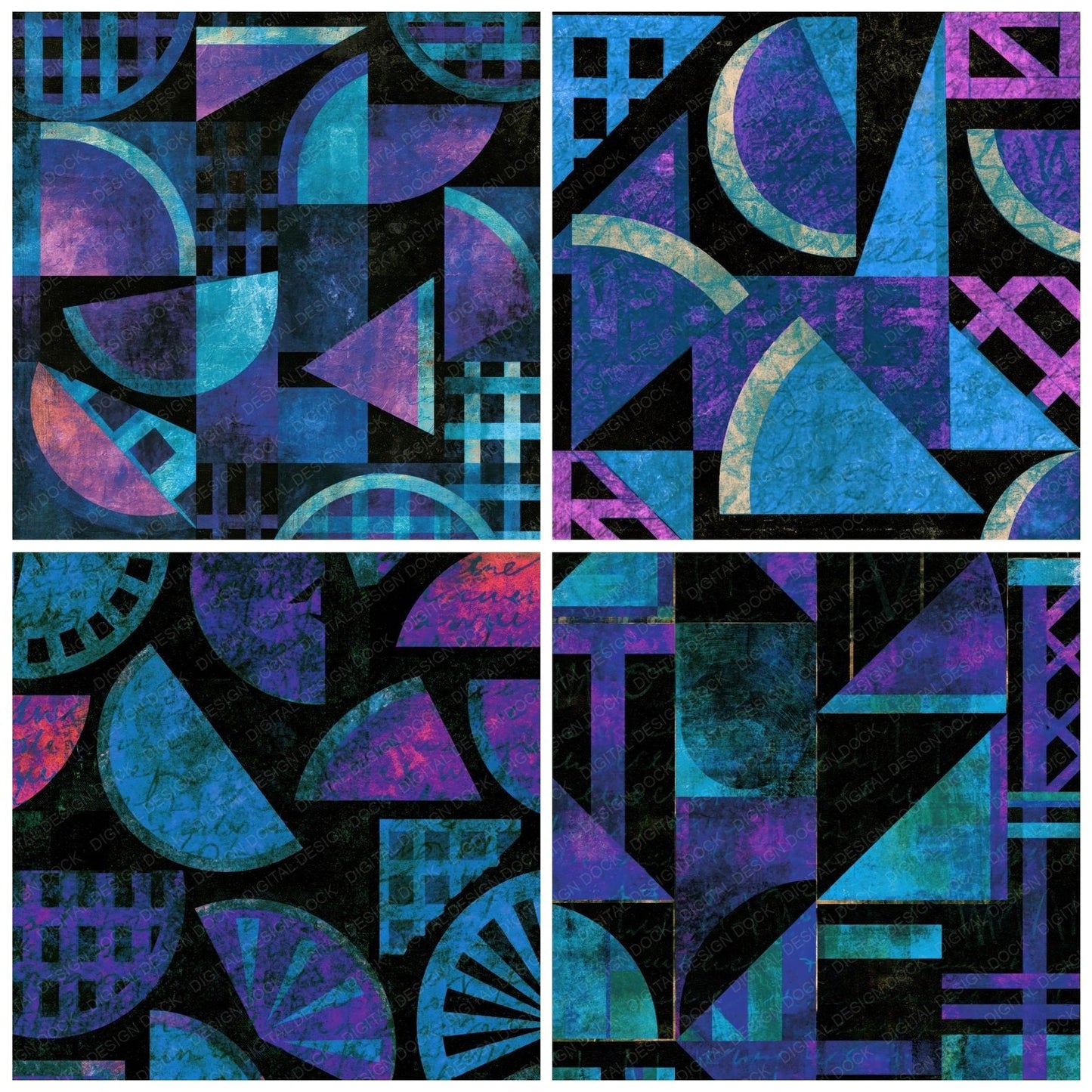 Bauhaus Apple Pie Cyan Violet Digital Paper Pack (DDD014986)