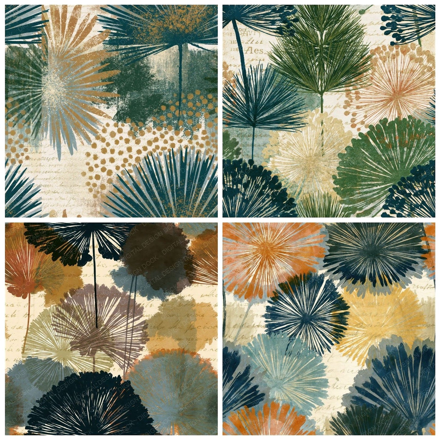 Blueprint Spore Pattern Pine Cream Seamless Digital Paper Pack (DDD014988)