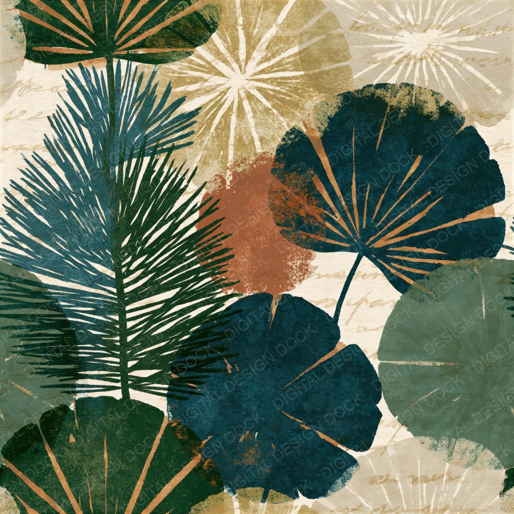 Blueprint Spore Pattern Pine Cream Seamless Digital Paper Pack (DDD014988)