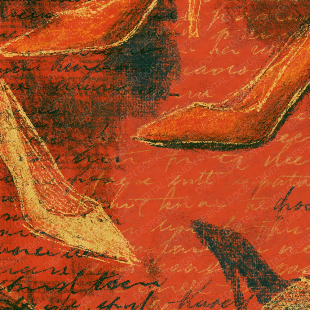 Charcoal Kitten Heels Gold Persimmon Digital Paper Pack (DDD014989)