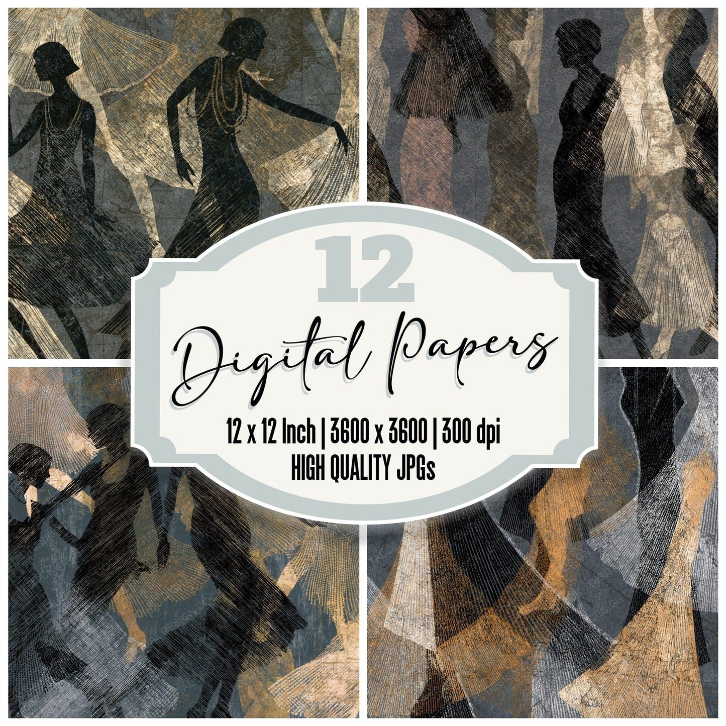 Crosshatch Flapper Dress Silver Grey Digital Paper Pack (DDD014991)