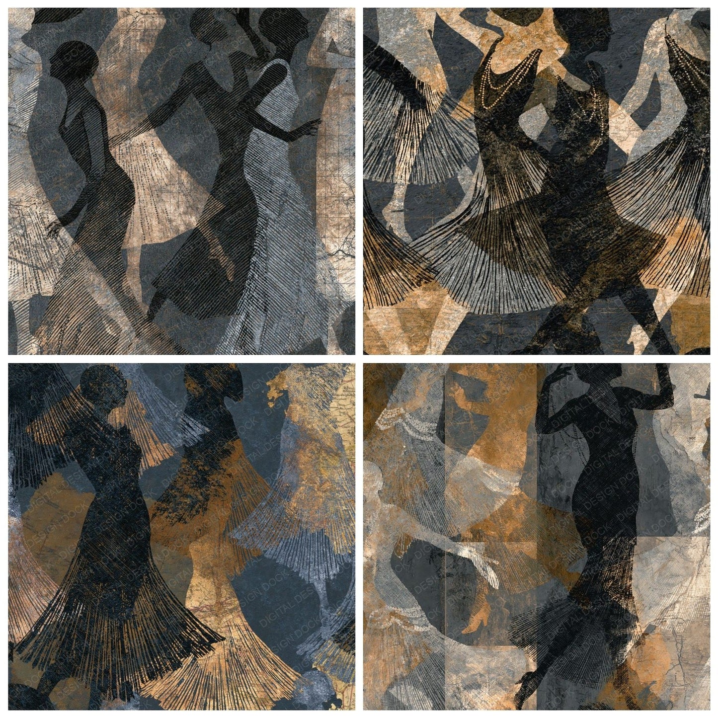 Crosshatch Flapper Dress Silver Grey Digital Paper Pack (DDD014991)