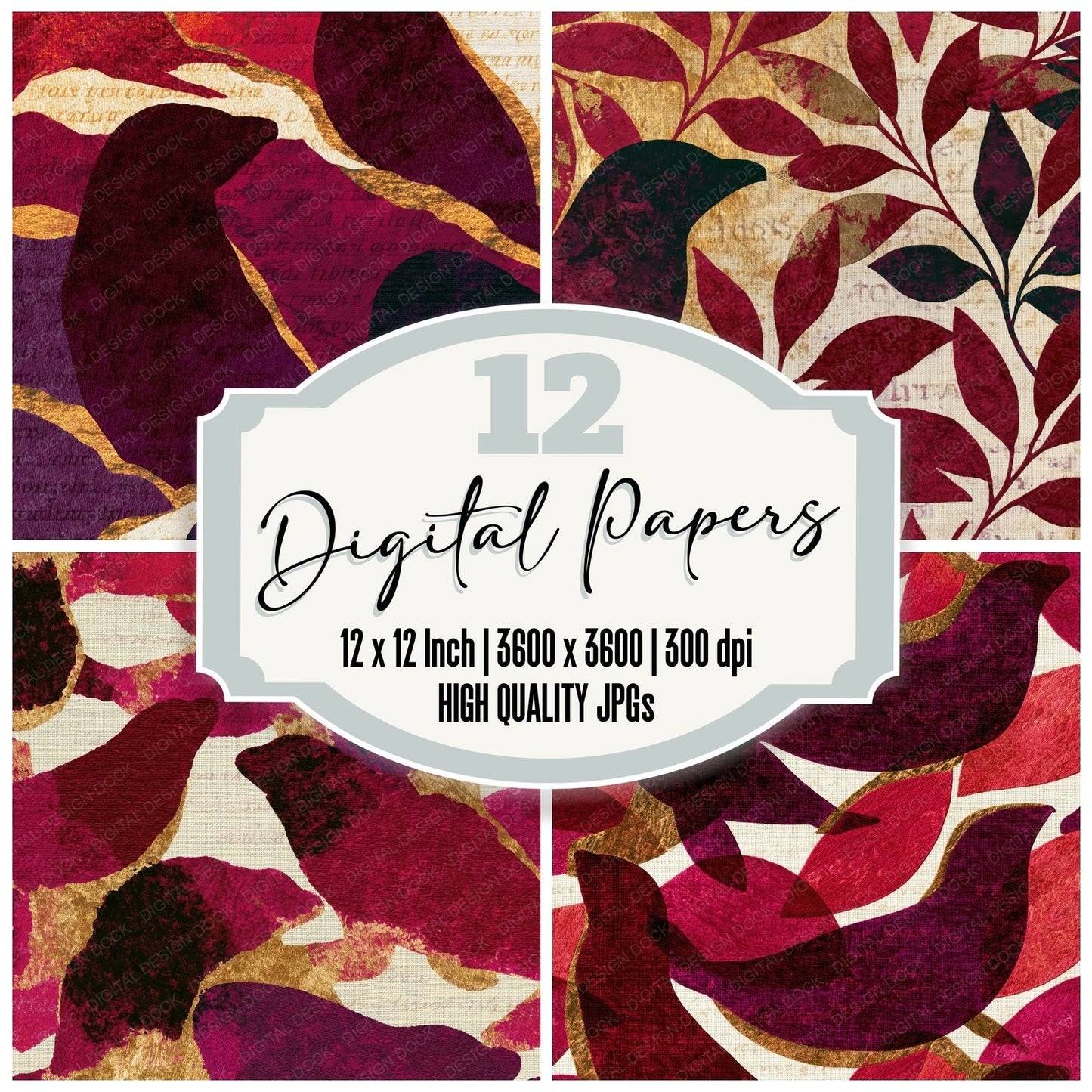 Embroidery Seal Garnet Wine Digital Paper Pack (DDD014992)