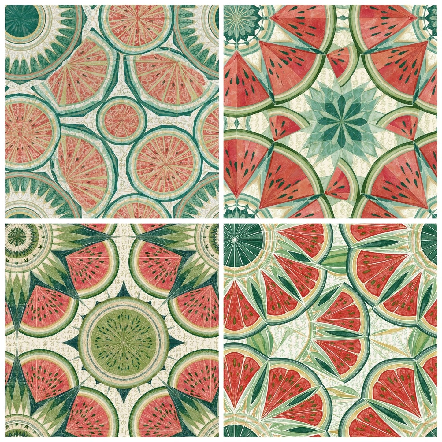 Mandala Watermelon Ivory Green Seamless Digital Paper Pack (DDD014998)