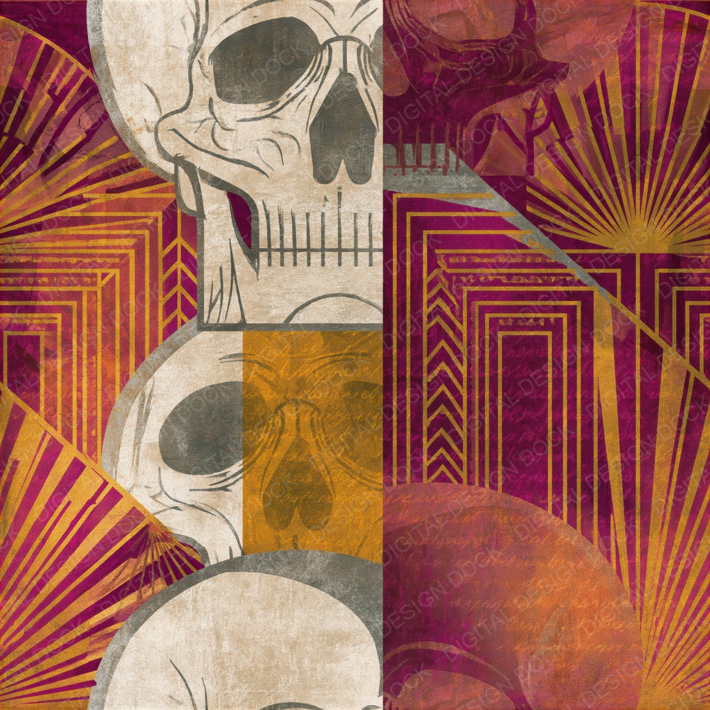 Art Deco Skulls Amber Magenta Seamless Digital Paper Pack (DDD015005)