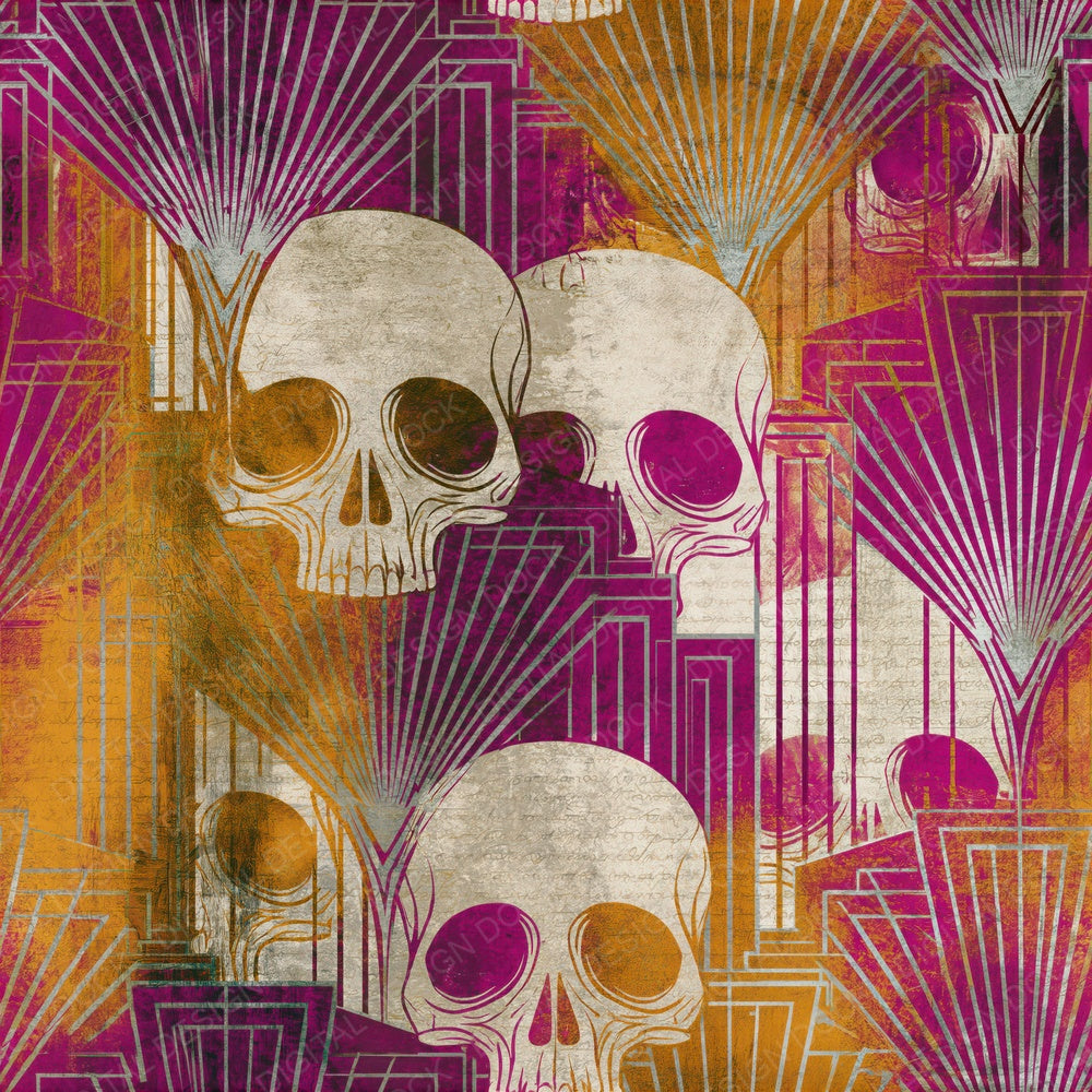 Art Deco Skulls Amber Magenta Seamless Digital Paper Pack (DDD015005)
