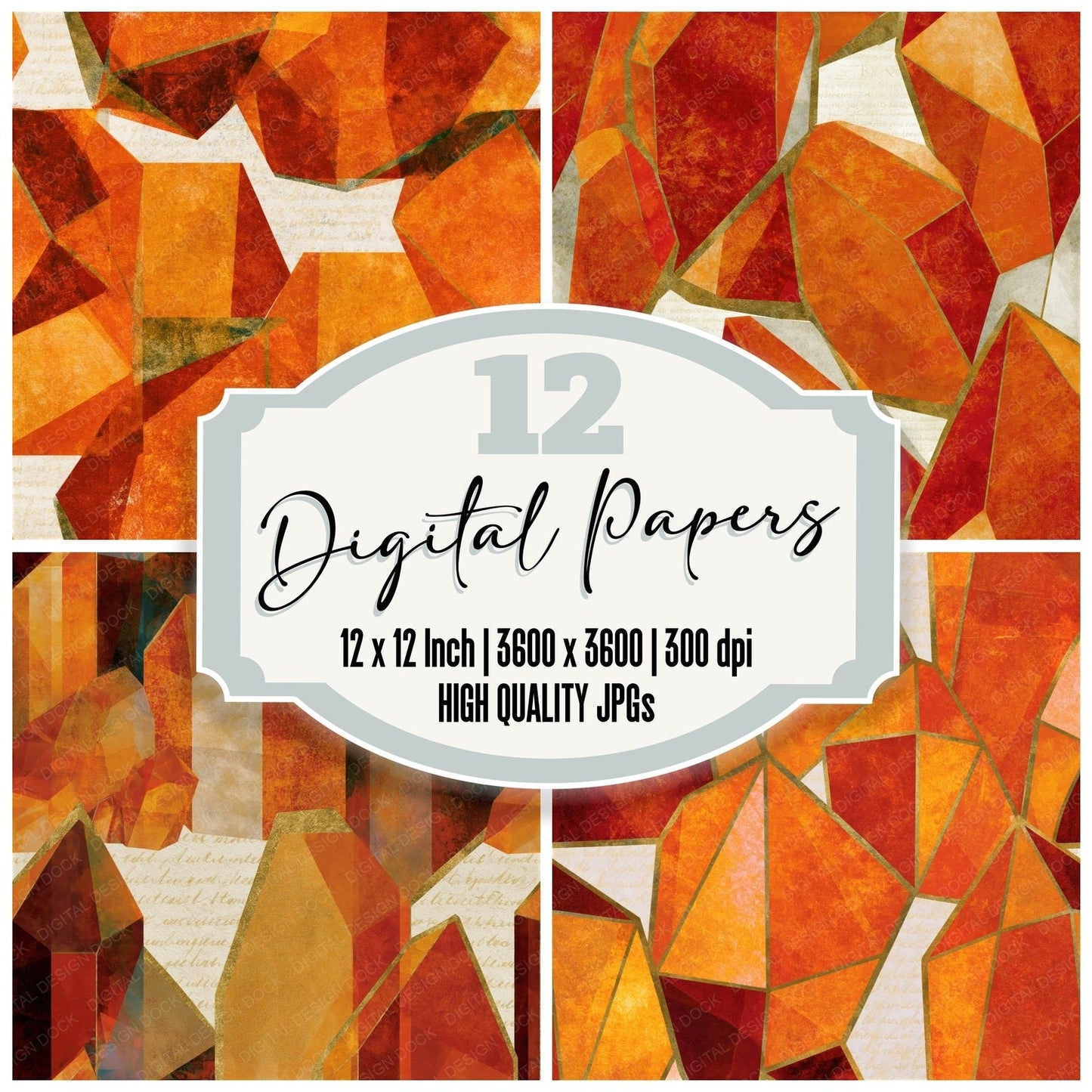 Bauhaus Crystal Geometry Burnt Orange Seamless Digital Paper Pack (DDD015006)