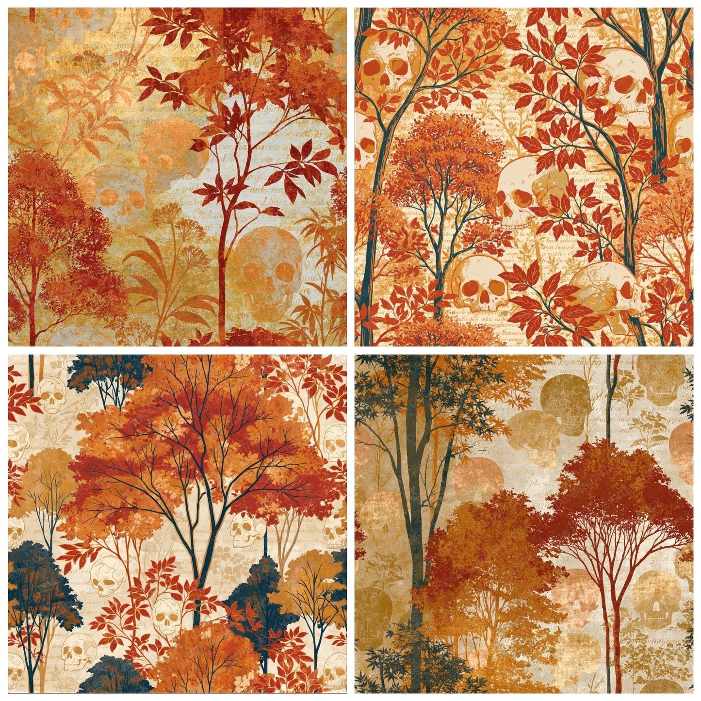 Chinoiserie Skulls Forest Treeline Turmeric Digital Paper Pack (DDD015007)