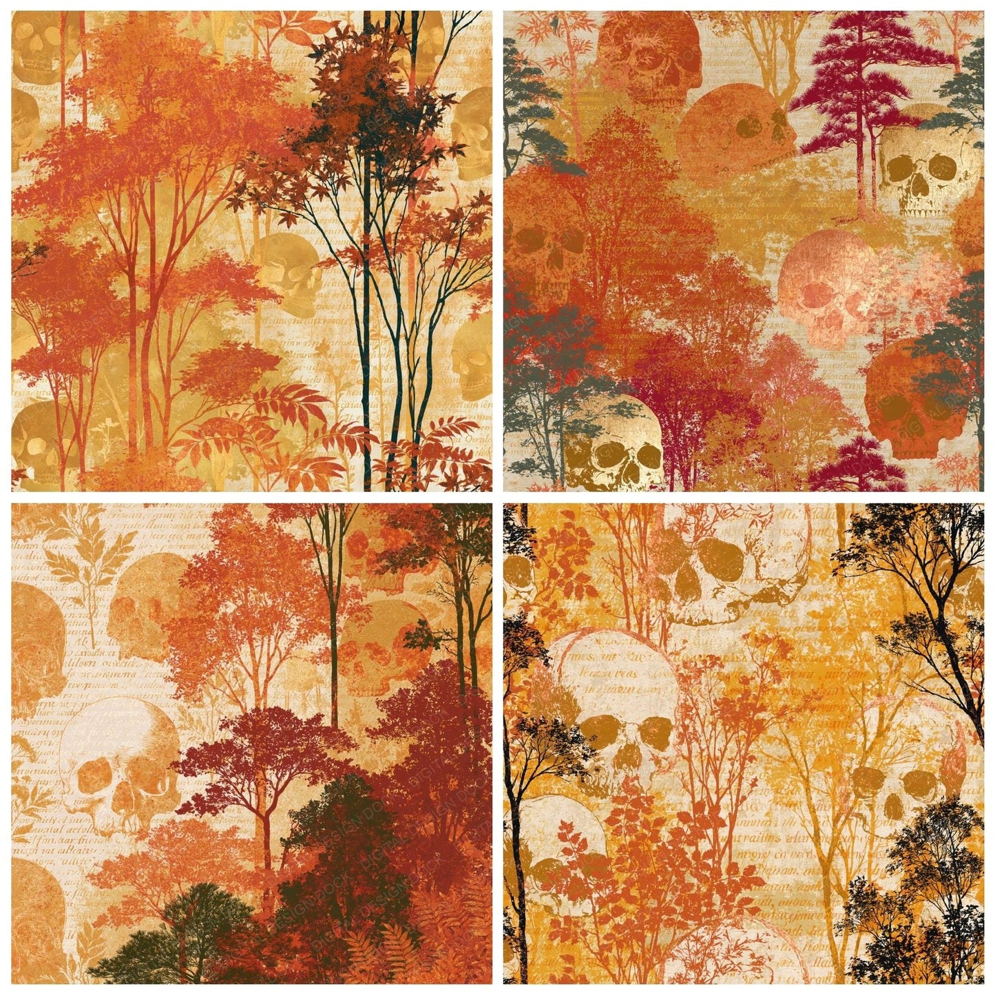 Chinoiserie Skulls Forest Treeline Turmeric Digital Paper Pack (DDD015007)