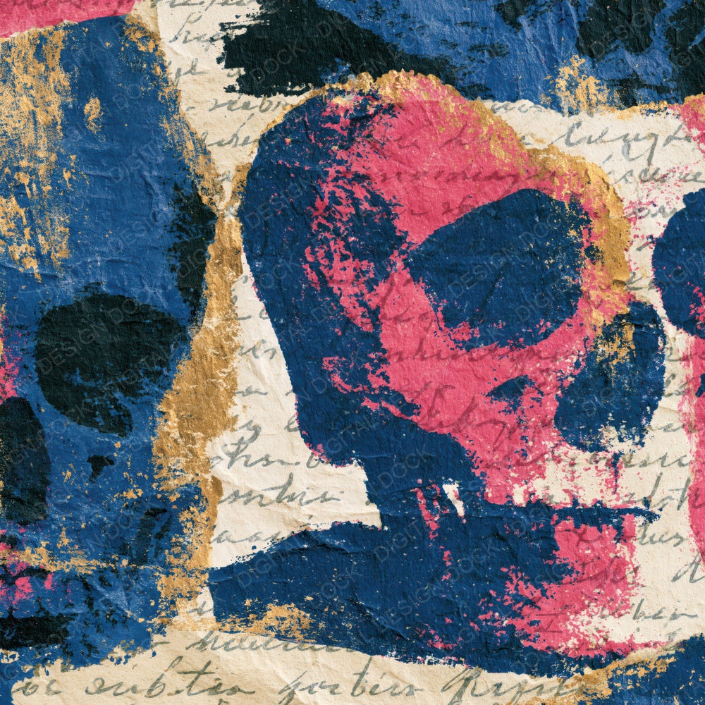 Collage Skulls Paramecia Indigo Rose Digital Paper Pack (DDD015008)