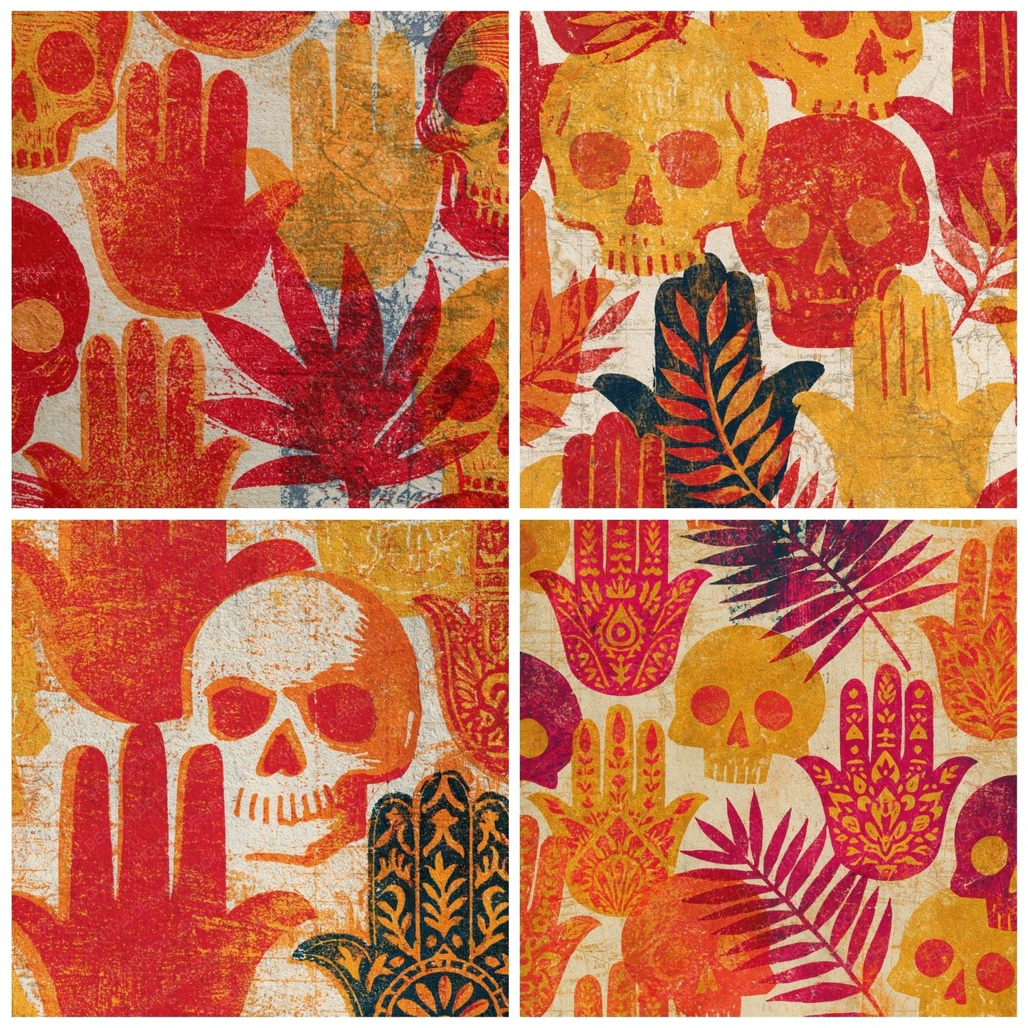 Etching Skulls Hamsa Red Lemon Digital Paper Pack (DDD015010)