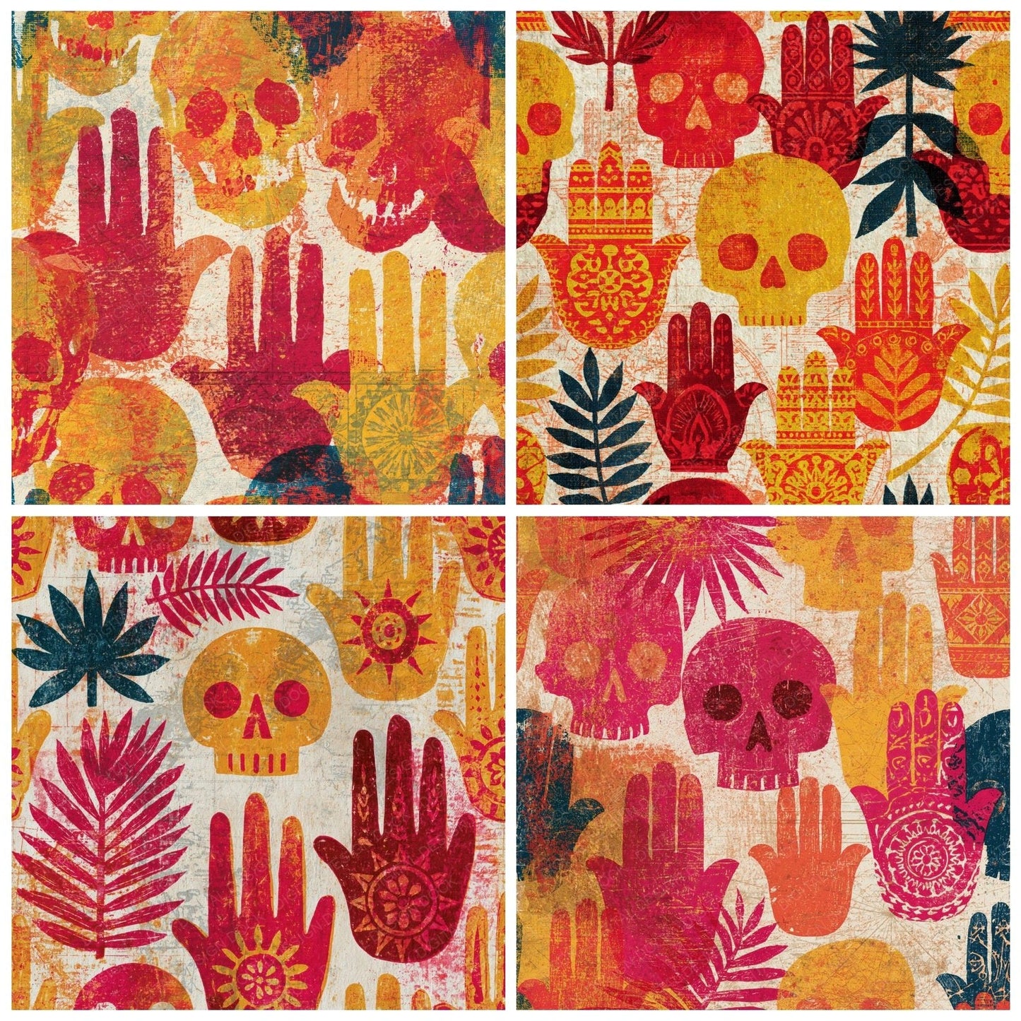 Etching Skulls Hamsa Red Lemon Digital Paper Pack (DDD015010)