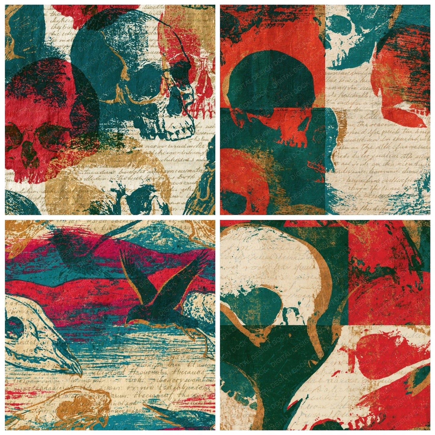 Indian Block Skulls Emerald Ruby Digital Paper Pack (DDD015012)