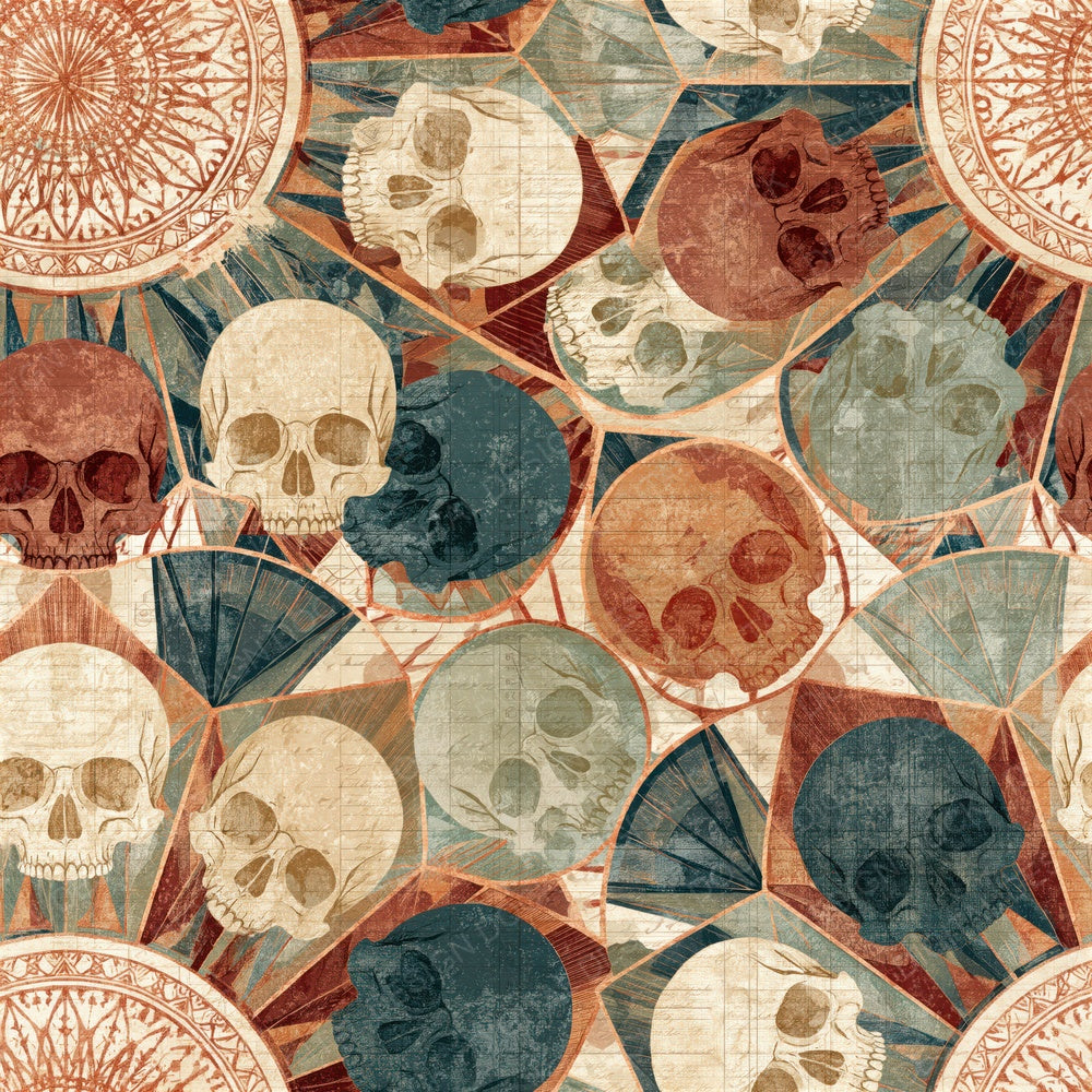 Mandala Skulls Planner Tobacco Sage Seamless Digital Paper Pack (DDD015015)