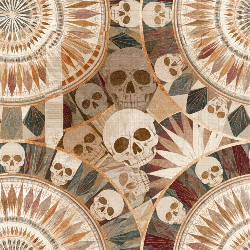 Mandala Skulls Planner Tobacco Sage Seamless Digital Paper Pack (DDD015015)