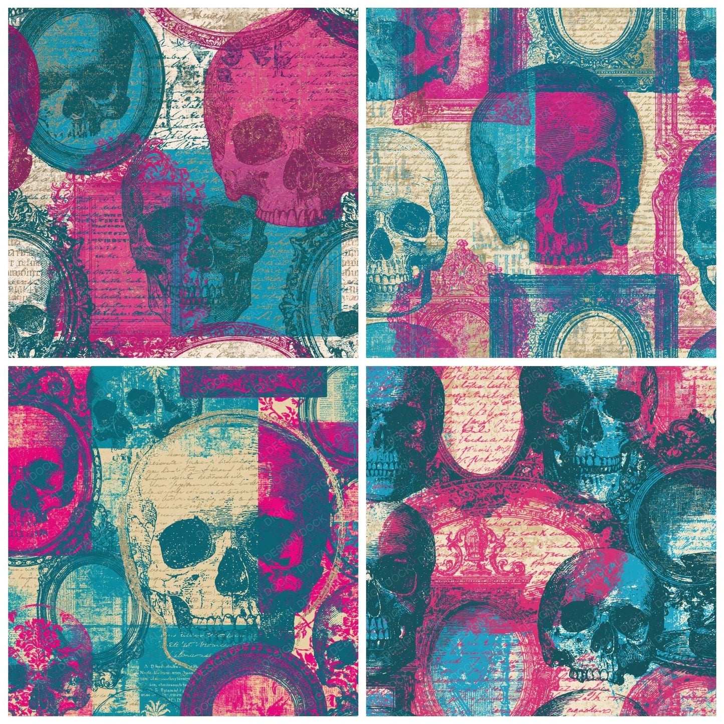Maximalist Skulls Mirrors Bubblegum Turquoise Digital Paper Pack (DDD015016)