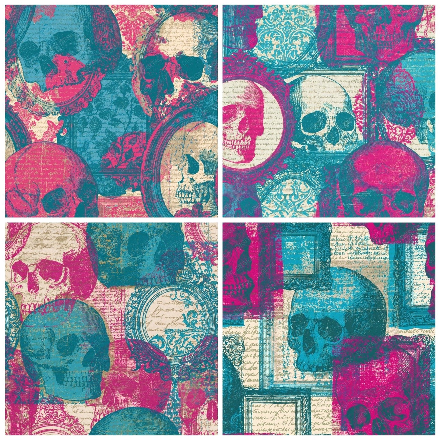 Maximalist Skulls Mirrors Bubblegum Turquoise Digital Paper Pack (DDD015016)