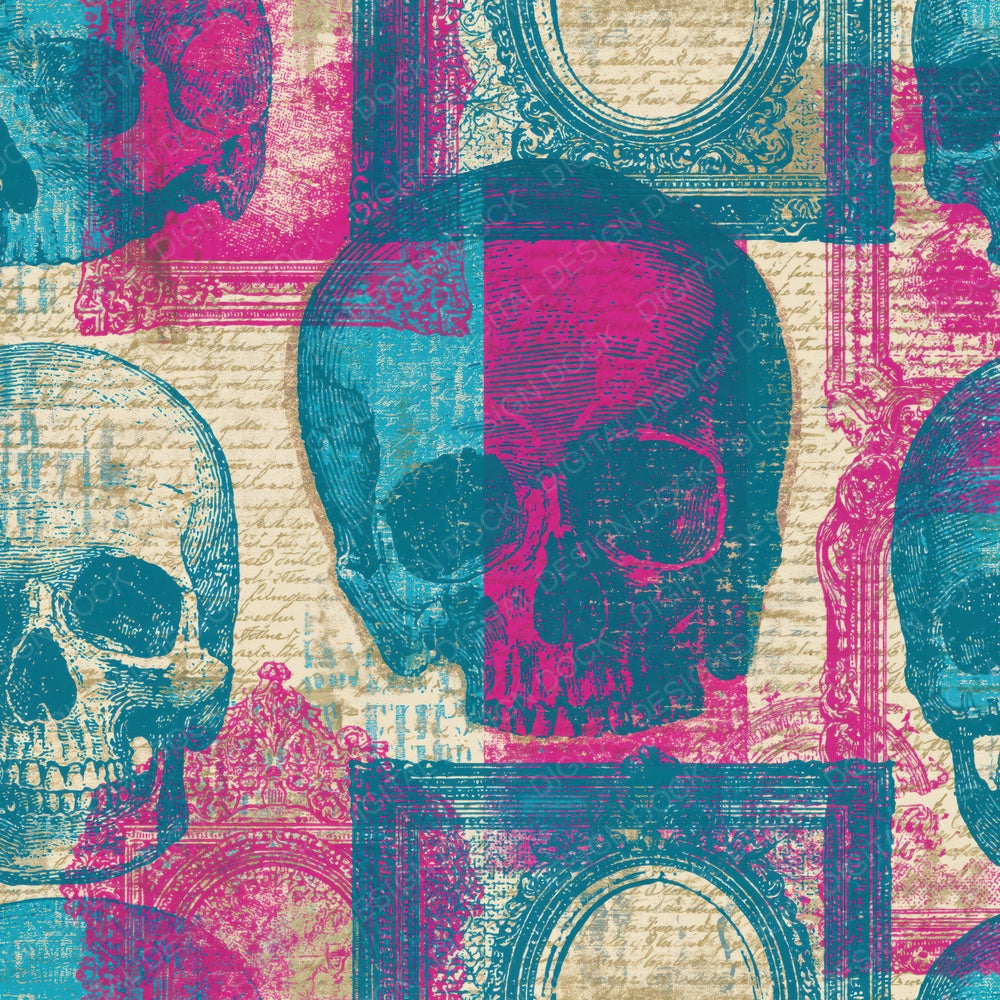 Maximalist Skulls Mirrors Bubblegum Turquoise Digital Paper Pack (DDD015016)