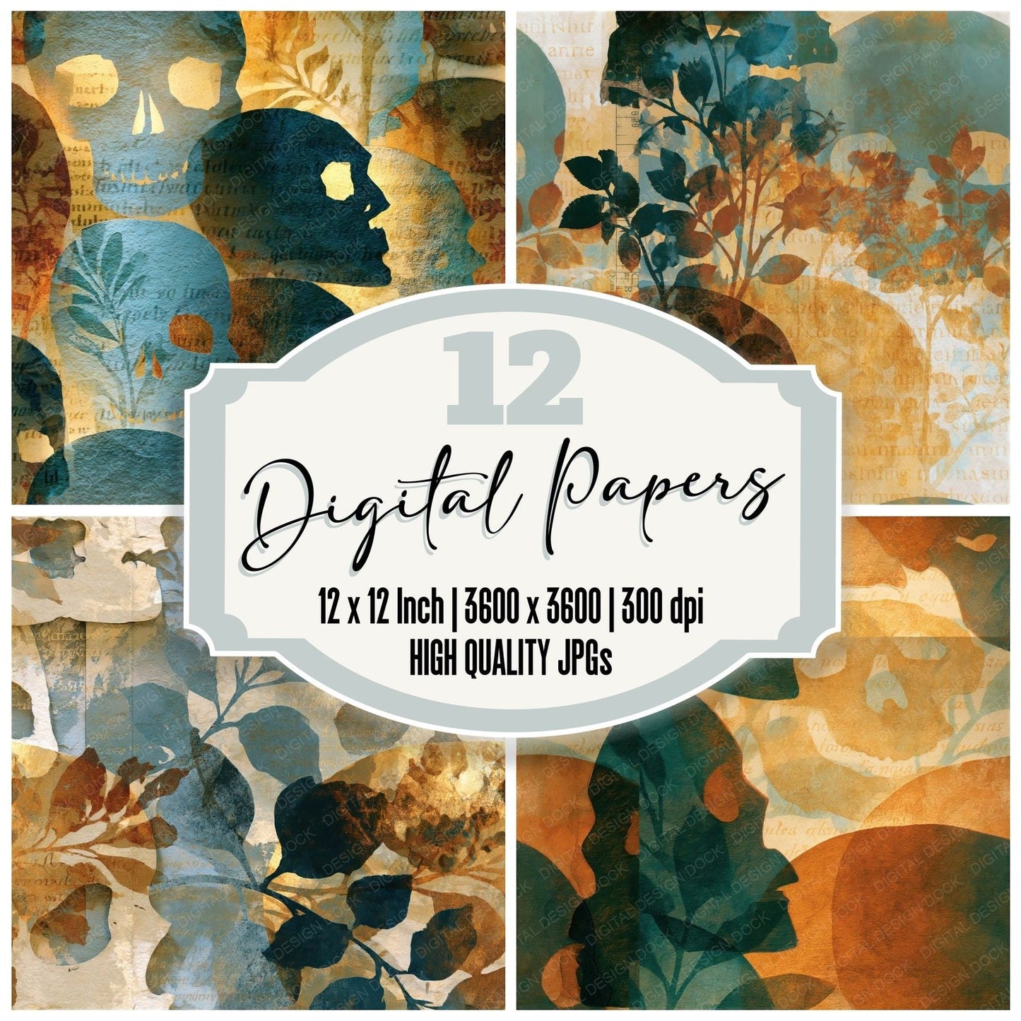 Papercut Skull Adobe Sage Seamless Digital Paper Pack (DDD015019)