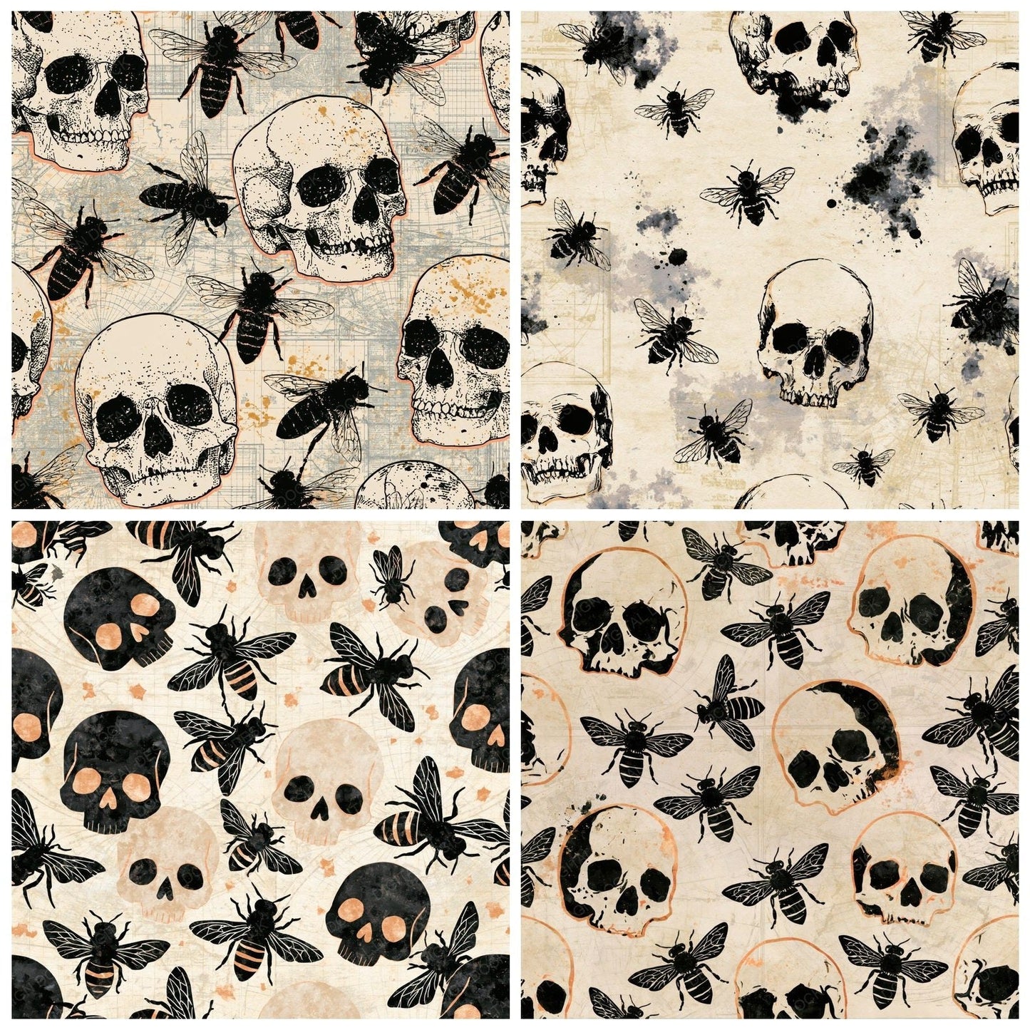 Sparse Modern Skulls Bees Bone Digital Paper Pack (DDD015020)