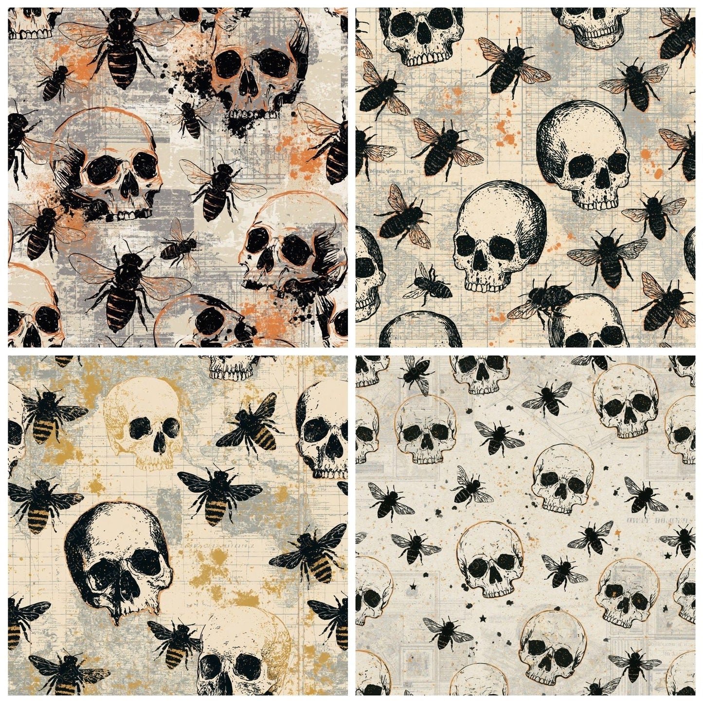 Sparse Modern Skulls Bees Bone Digital Paper Pack (DDD015020)