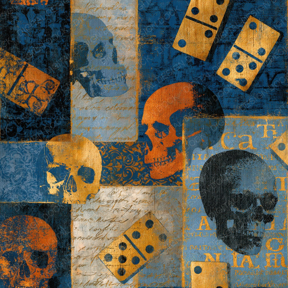 Surrealist Skulls Dominoes Iron Slate Digital Paper Pack (DDD015021)