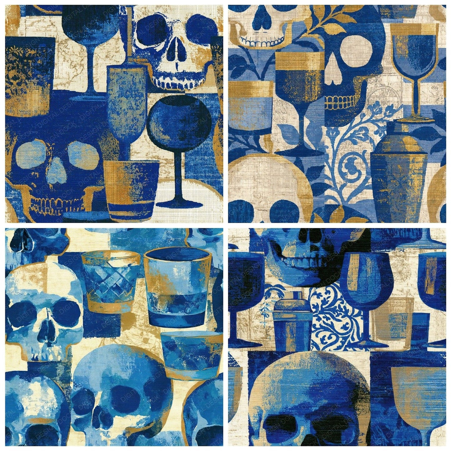 Tapestry Skulls Highballs Sapphire Seamless Digital Paper Pack (DDD015022)