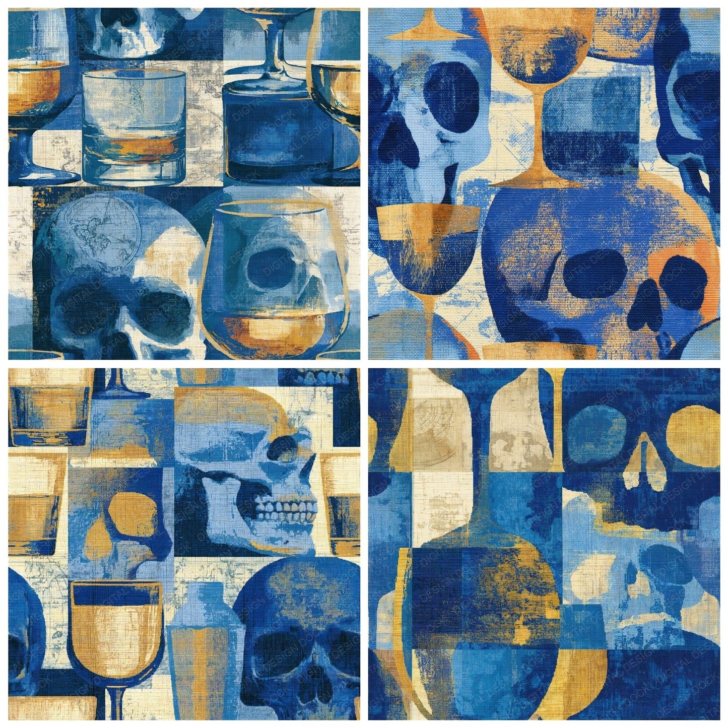 Tapestry Skulls Highballs Sapphire Seamless Digital Paper Pack (DDD015022)