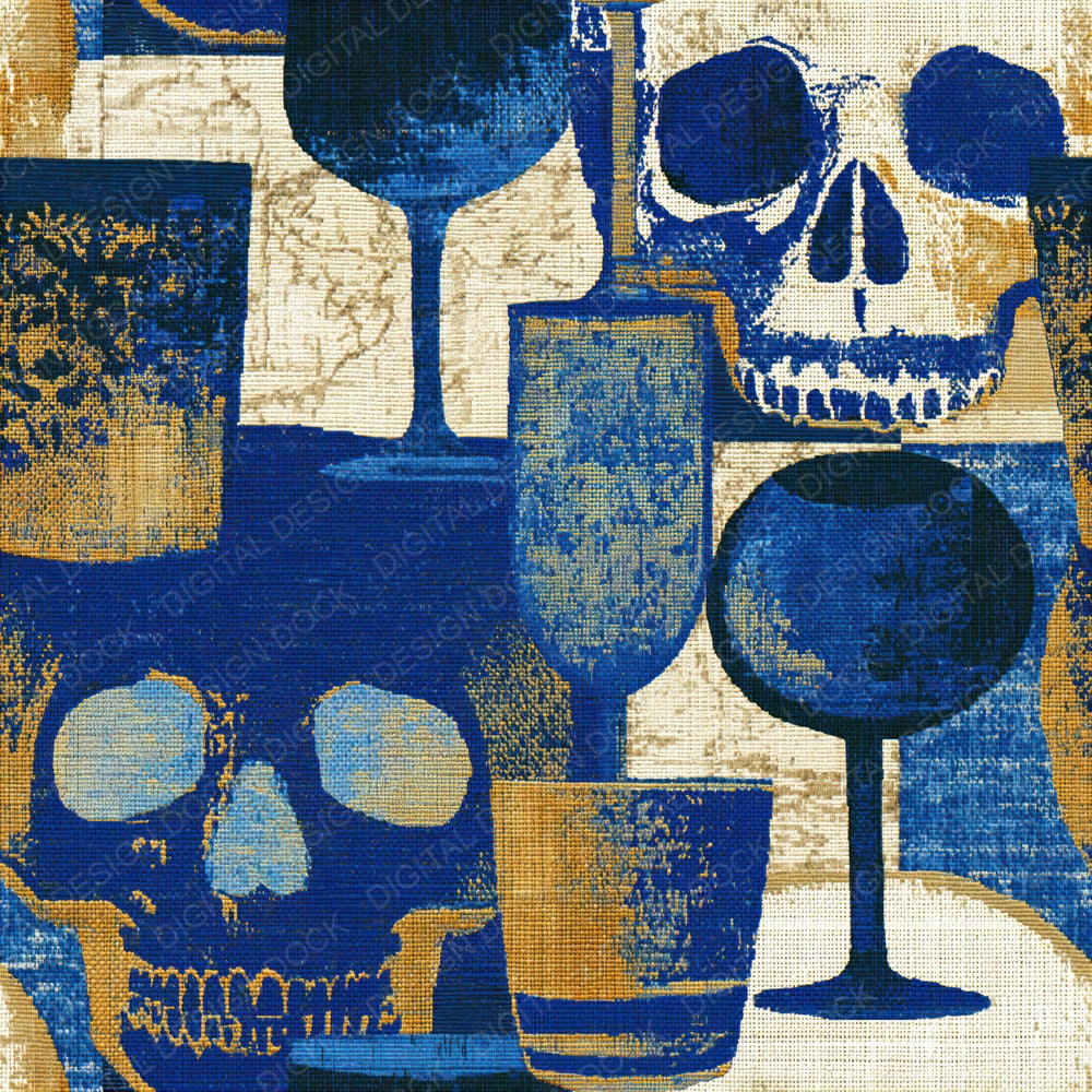 Tapestry Skulls Highballs Sapphire Seamless Digital Paper Pack (DDD015022)