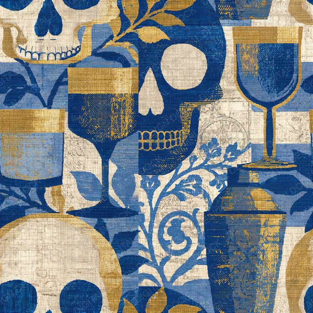 Tapestry Skulls Highballs Sapphire Seamless Digital Paper Pack (DDD015022)