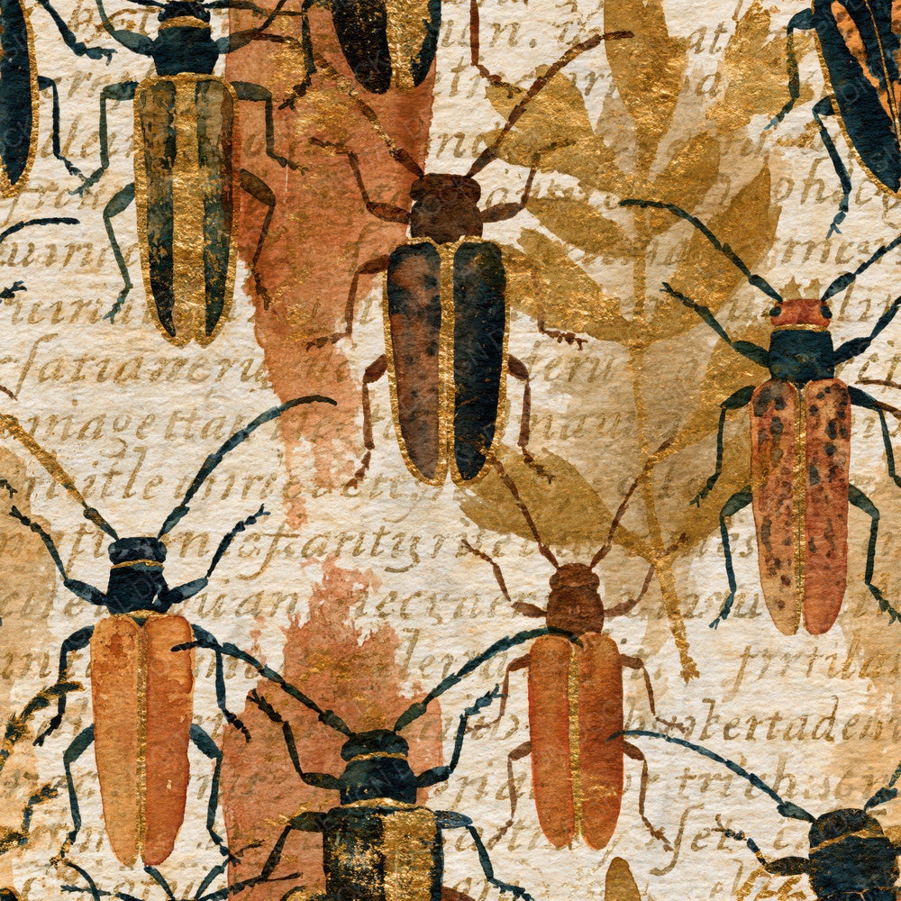 Watercolour Longhorn Beetles Sepia Parchment Digital Paper Pack (DDD015023)