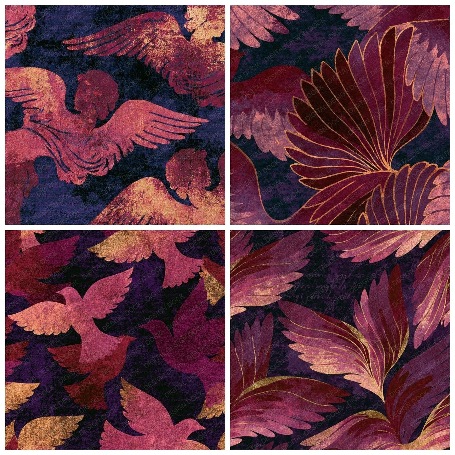 Coloured Pencil Angels Selkies Aubergine Digital Paper Pack (DDD015026)