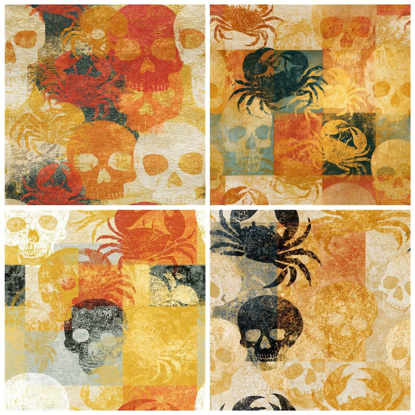 Drypoint Skulls Hermit Crabs Amber Seamless Digital Paper Pack (DDD015027)