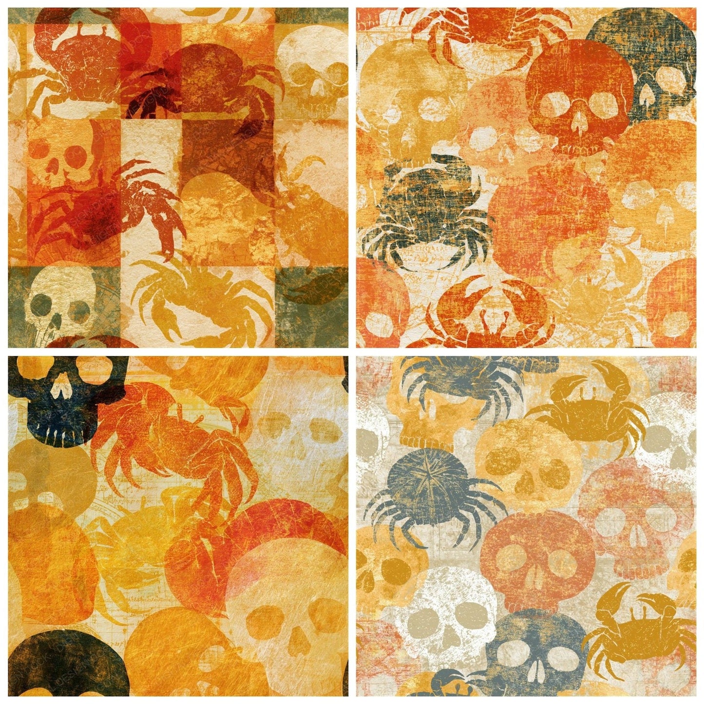 Drypoint Skulls Hermit Crabs Amber Seamless Digital Paper Pack (DDD015027)