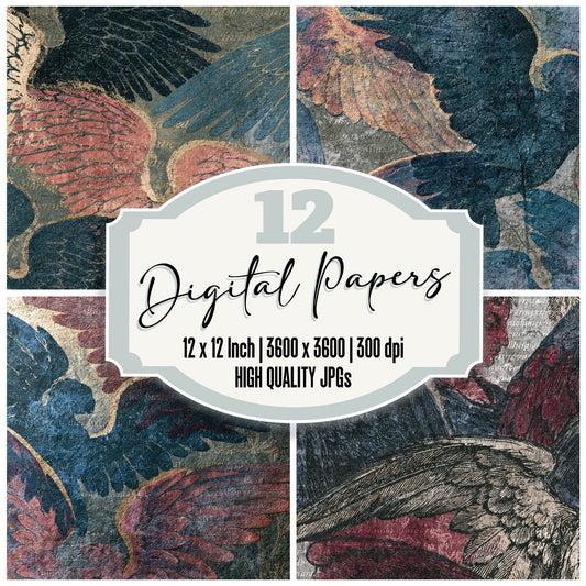 Etching Angels Wings Jet Rose Digital Paper Pack (DDD015028)