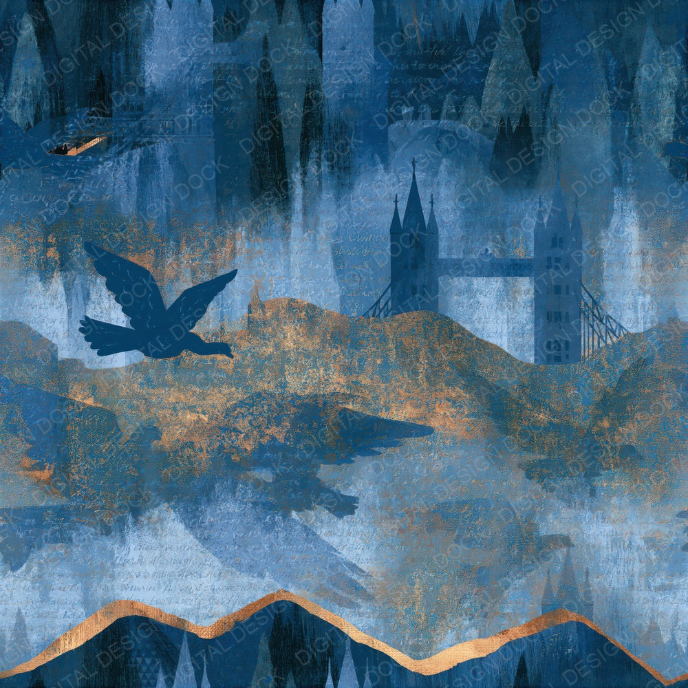 Folk Art Angels Tower Bridge Indigo Seamless Digital Paper Pack (DDD015029)