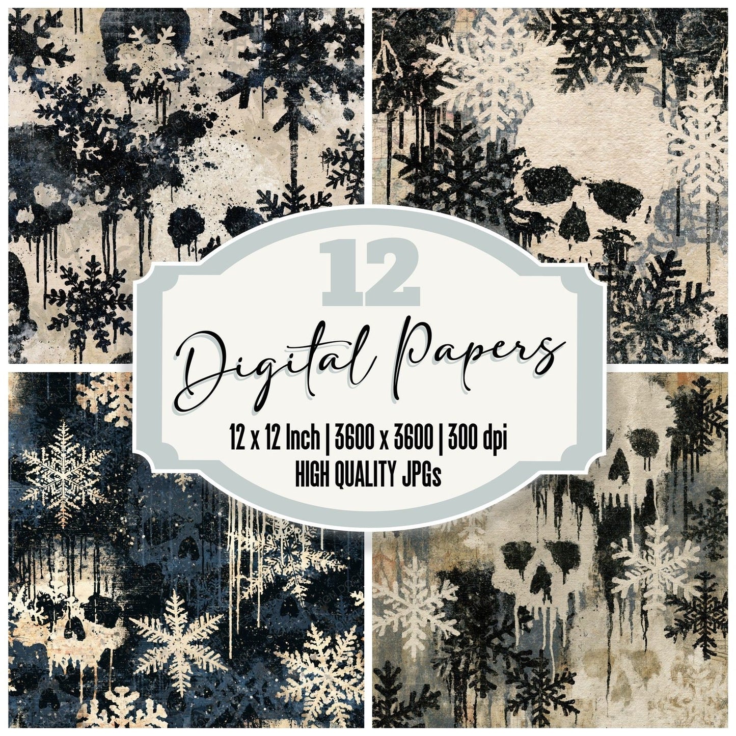 Graffiti Skulls Snowflakes Bone Digital Paper Pack (DDD015031)
