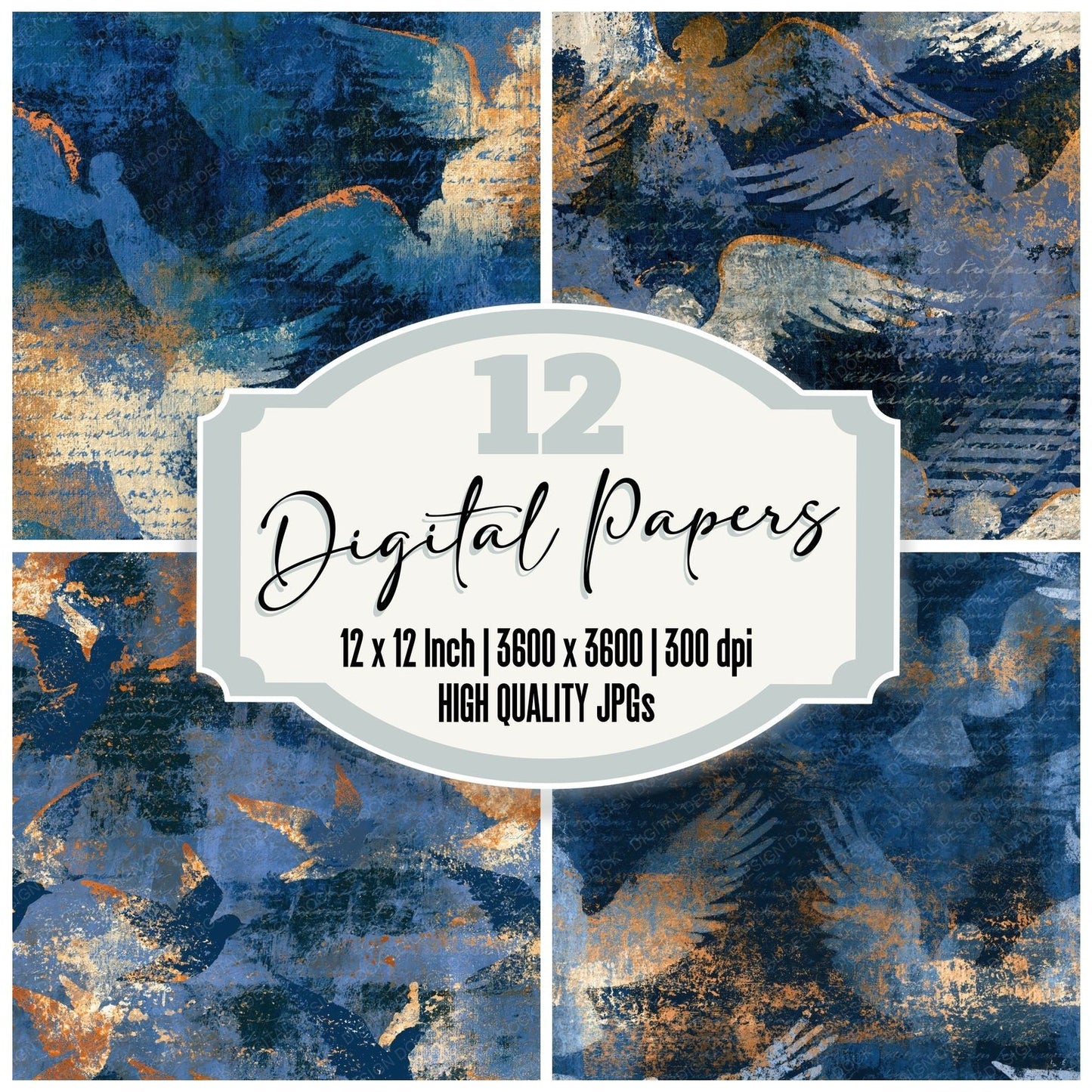 Impressionist Angels Railroad Indigo Digital Paper Pack (DDD015032)