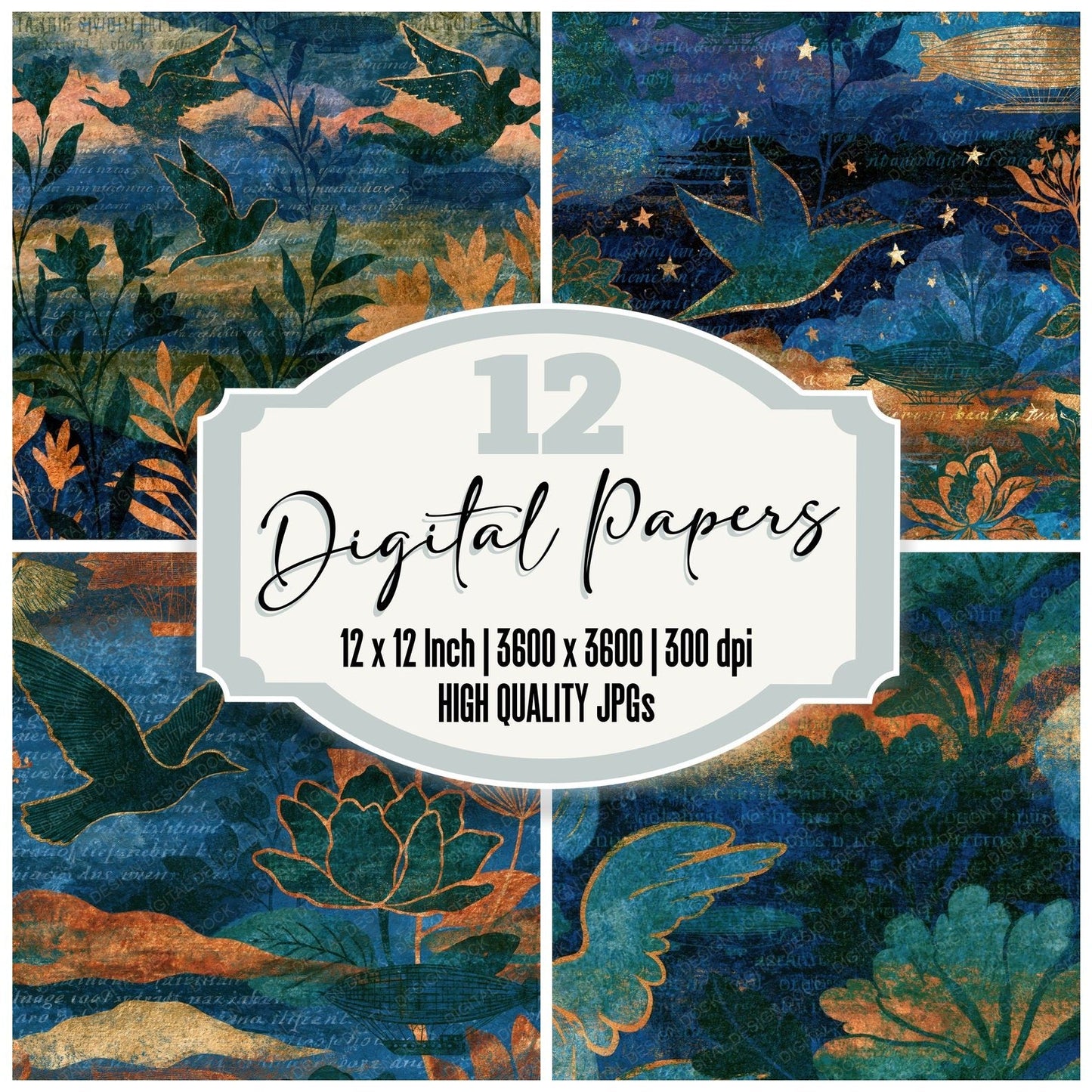 Lithograph Angels Airships Midnight Green Digital Paper Pack (DDD015033)