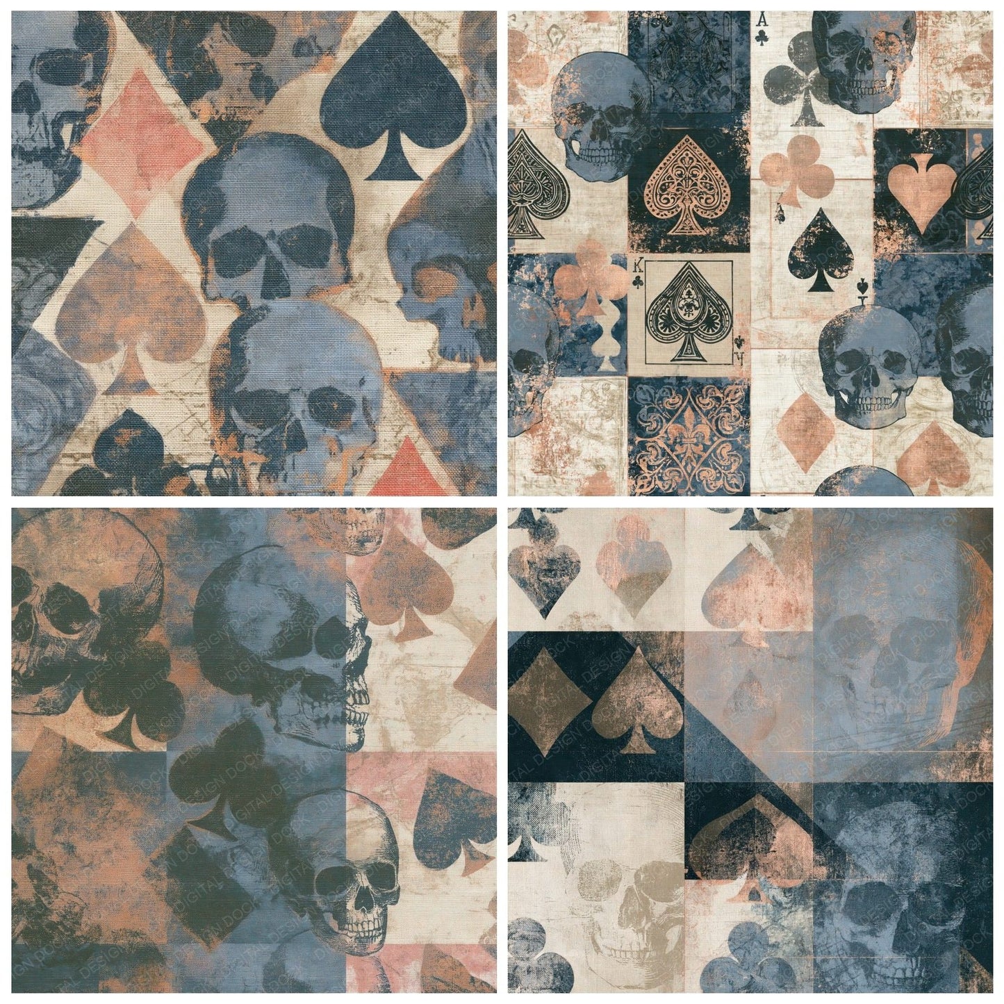Mezzotint Skulls Cards Linen Slate Digital Paper Pack (DDD015035)