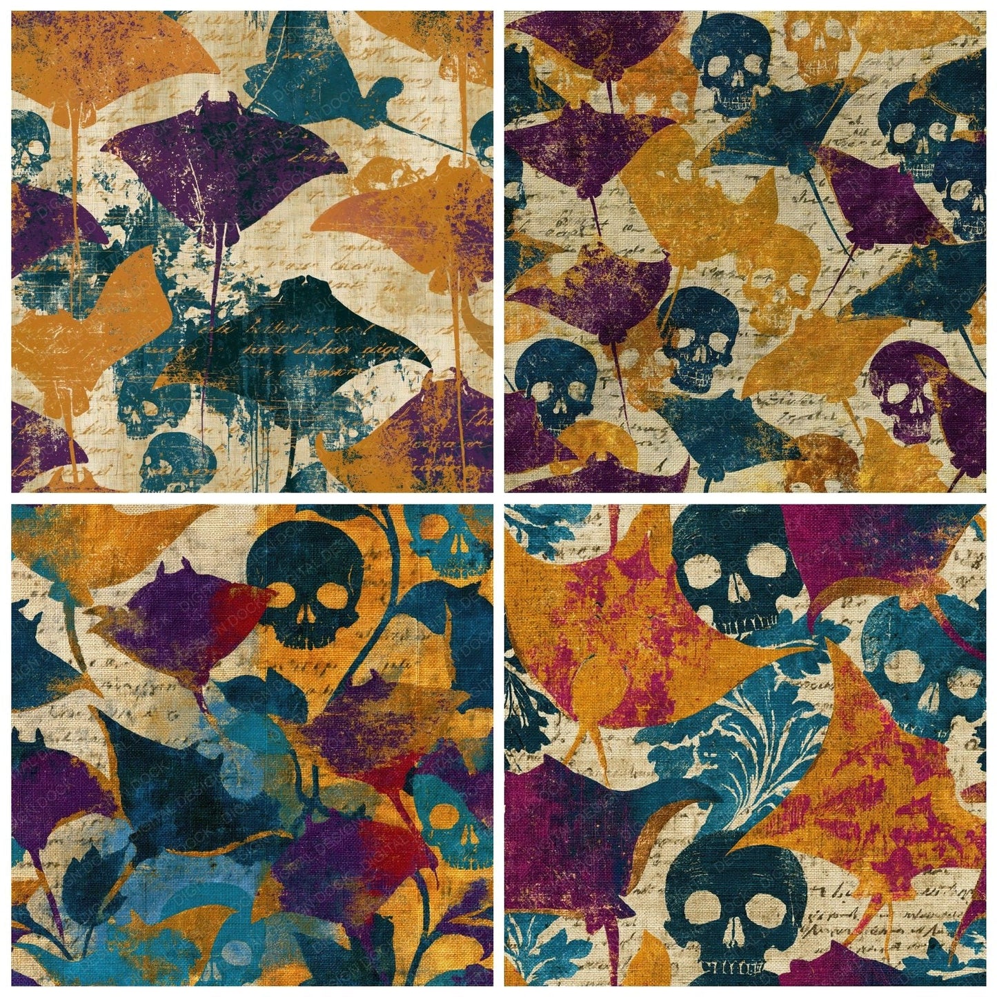 Naturalist Skulls Devil Rays Ochre Plum Digital Paper Pack (DDD015036)