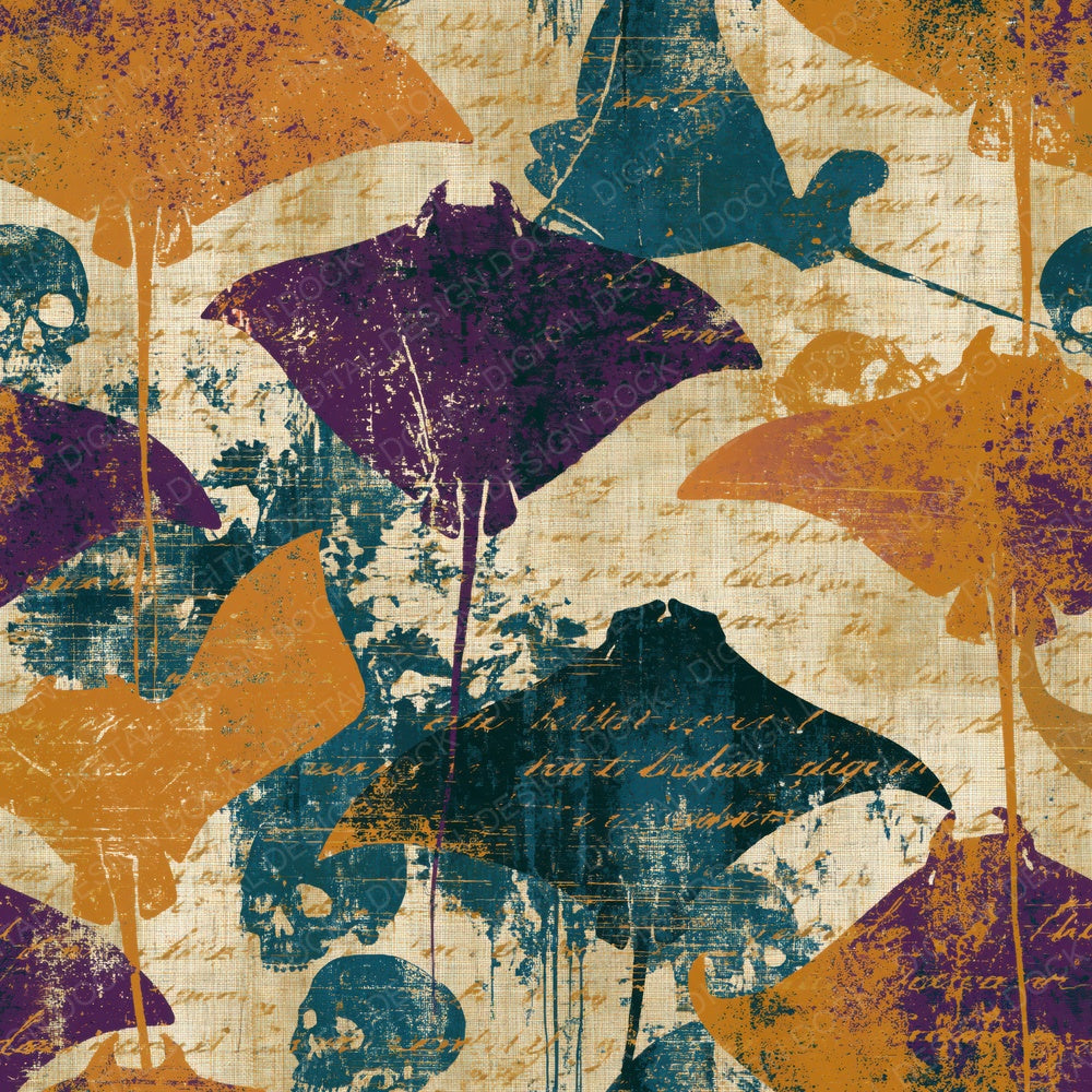 Naturalist Skulls Devil Rays Ochre Plum Digital Paper Pack (DDD015036)