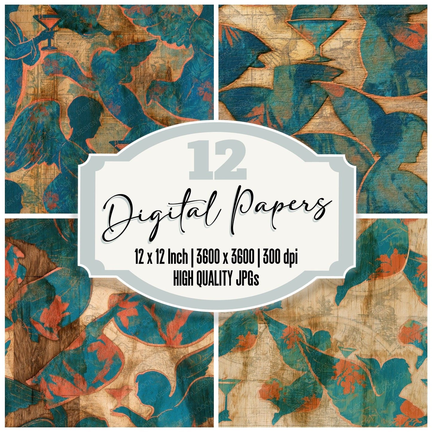 Pyrography Angels Neon Cocktails Seamless Digital Paper Pack (DDD015037)