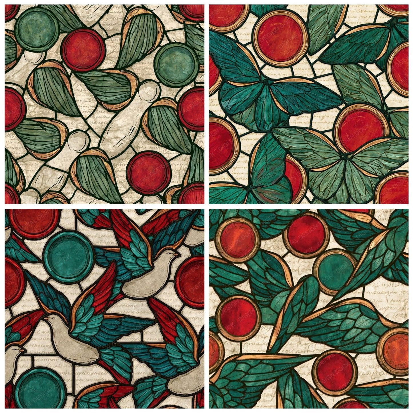 Stained Glass Angels Wax Seals Jade Garnet Digital Paper Pack (DDD015040)
