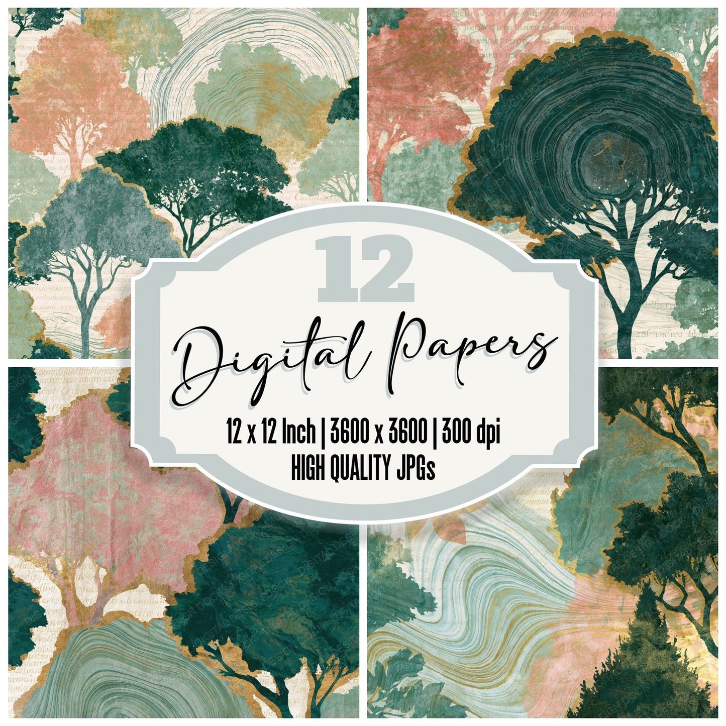 Suminagashi Topiary Blush Mint Digital Paper Pack (DDD015042)