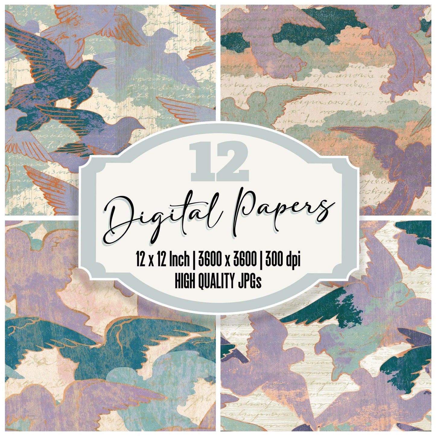 Ukiyo-e Angels Lilac Mint Pearl Digital Paper Pack (DDD015043)