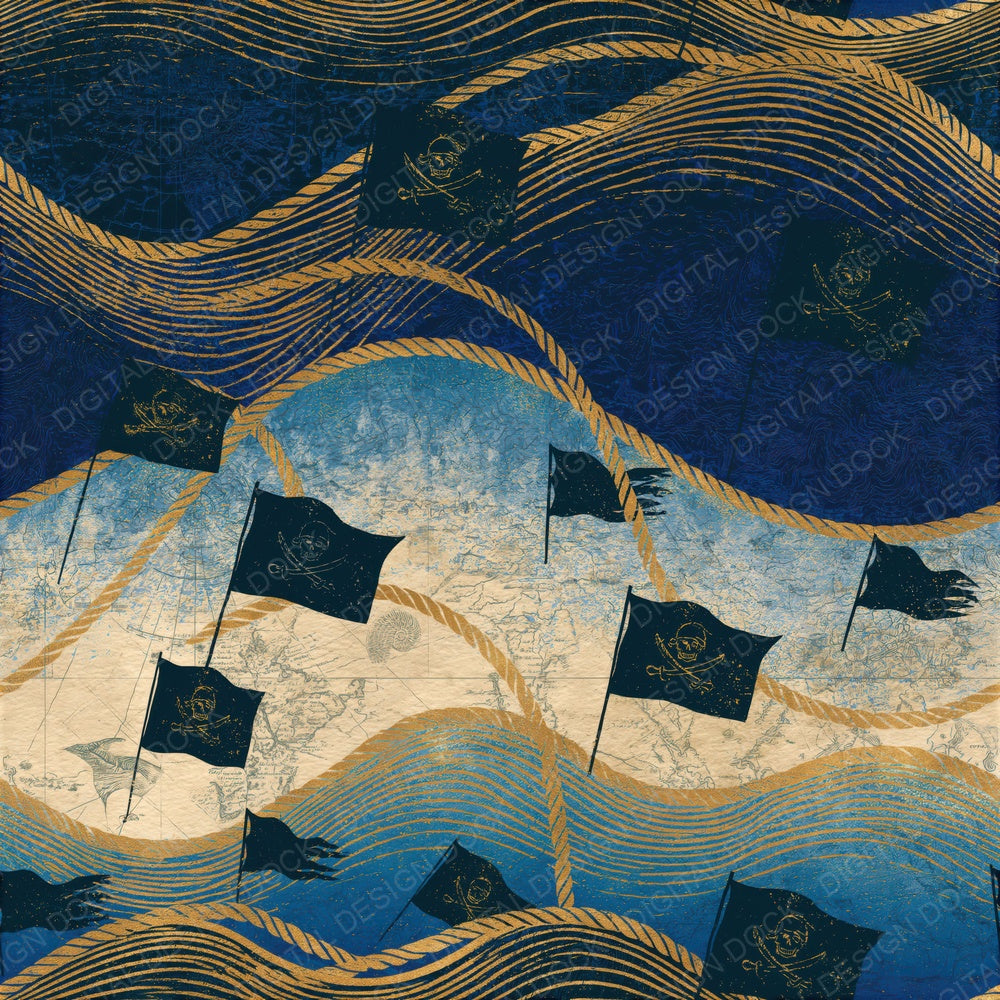 Antique Map Pirate Flags Navy Bone Seamless Digital Paper Pack (DDD015045)